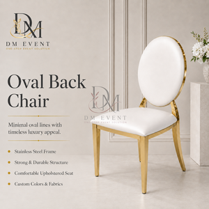 Chaise de mariage ronde rembourrée avec dossier en acier inoxydable doré et coussin blanc pour événements de mariage et banquets - Sièges pour événements - Product Image 1