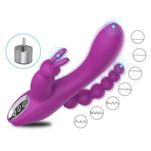Amazon Silicone 3 Three points Vibrating Rabbit Anal bead Vibrator Dildo Vagina Toys