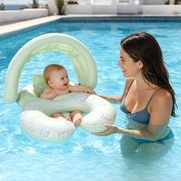 Bouée de bain double pour mère et bébé avec auvent pare-soleil, flotteur gonflable interactif parent-enfant, cercle de natation pour enfants