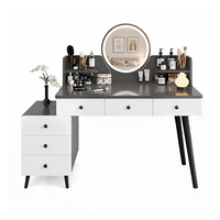 Coiffeuse moderne avec miroir, étagères de rangement, armoire latérale et tiroirs pour chambre à coucher