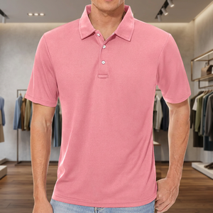 Men's Short Sleeve Solid <b>Pink</b> <b>Polo</b> <b>Shirt</b> Casual Cotton Pique Breathable Knitted Regular Fit - Product Image 2