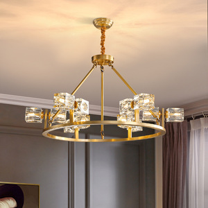 โคมไฟระย้าสไตล์โพสต์โมเดิร์นทองแดงแท้สำหรับห้องนั่งเล่น โคมไฟคริสตัลทรงสี่เหลี่ยมหรูหราสไตล์นอร์ดิก ใช้พลังงานไฟฟ้ากระแสสลับ - Product Image 4