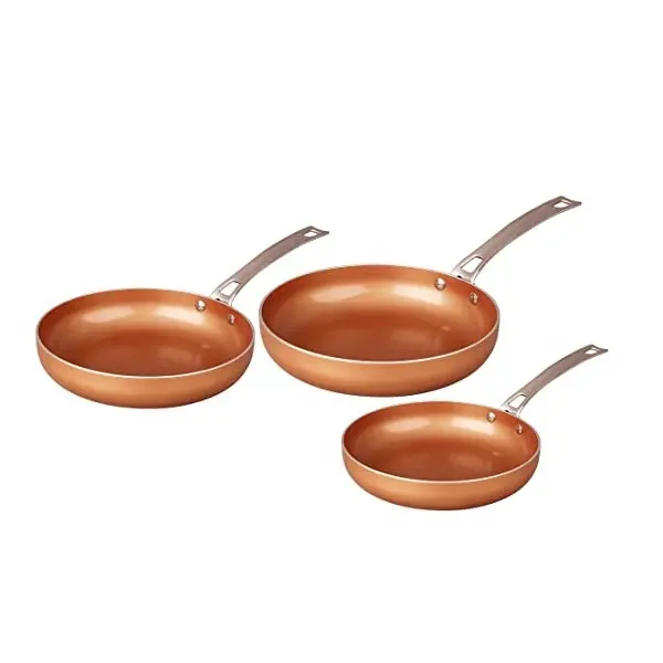 Sartenes antiadherentes, Juego de 3 sartenes de Material de cobre para alimentos, utensilios de cocina de diferentes tamaños, sartén de cobre con forma redondeada