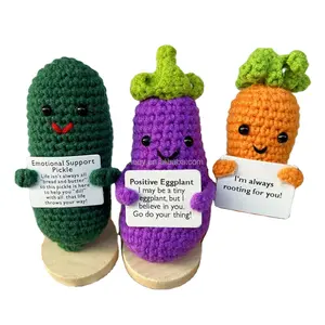 Crochet Emotional Support Pickle Caring Carrot with Positive Potato Eggplant Handmade Knitted Healthy Vegetable Desk Accessory