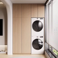 Mueble de Lavandería para Balcón, Mueble Independiente de Aluminio con Lavabo Integrado para Lavadora-Secadora