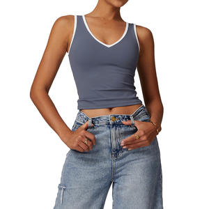 Disko Sport - Chaleco deportivo con cuello en V para mujer, top de yoga sin espalda, ropa deportiva de color liso, top DBX8843 - Product Image 2