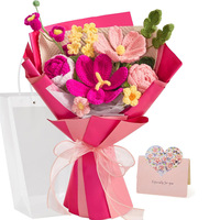 Buket Bunga Rajutan Benang Wol Terlaris - Tulip & Anyelir Siap Pakai, Hadiah Buatan Tangan untuk Hari Ibu