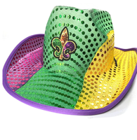 Cappello da Cowboy Luminoso con Paillettes Viola, Verde e Oro LED - Accessorio Unisex per Costume da Festa