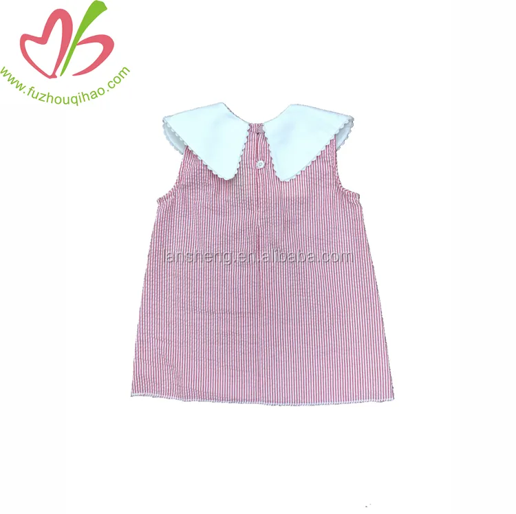Baby Girl Dresses Customized Logo Stripes Seersucker Baby Dress Sleeveless Round Collar Girl Summer Dress