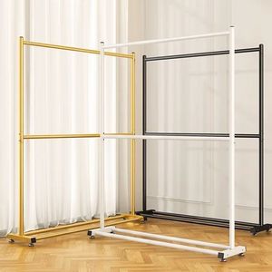 Double Layer Standing <b>Clothes</b> <b>Rack</b> Carbon Steel Teeth Wardrobe Storage Organizer Rectangle Shape Household Use - Product Image 1