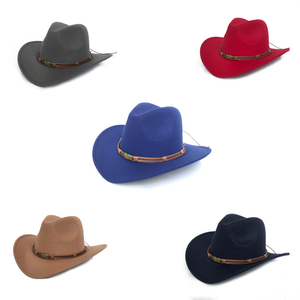 Automne et hiver Polyester feutre Jazz chapeau métal hommes Pirate ceinture <span class=keywords><strong>Cowboy</strong></span> roulé Western <span class=keywords><strong>Cowboy</strong></span> chapeau - Product Image 1