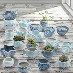 New Home Decor Contemporary Ceramic Flowerpot Mini Air Plant Succulent Holder Whale Shape Cute Desk Plant <strong>Pots</strong> Seashell Planter - Product Image 4