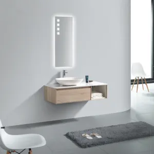 Conception personnalisée Salle De Bain Vanité Avec Lavabo Suspendu En Bois Ensemble de Vanité de salle de Bain Avec Miroir Led