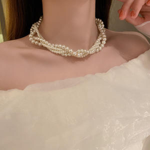 韓国ジュエリー5-6mm925スターリングシルバー多層ネックレスホワイトパールチョーカーネックレス - Product Image 2