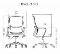 Chaise de bureau ergonomique à dossier mi-haut en maille, réglable en hauteur, pivotante, avec accoudoirs fixes