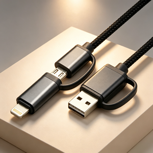 สายเคเบิล <span class=keywords><strong>USB</strong></span> 2 in 1 แบบขายส่งจากโรงงาน OEM พร้อมหัวแปลงสำหรับ <span class=keywords><strong>iPhone</strong></span> ความเร็ว 480Mbps สายถักหุ้มอะลูมิเนียม - Product Image 5