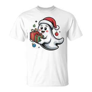 Camiseta con diseño de fantasma navideño lindo con gorro de Papá Noel, regalo navideño - Product Image 1