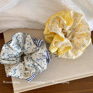 Chouchou floral à carreaux de style forêt pour femmes haut de gamme élégant <span class=keywords><strong>chignon</strong></span> corde à cheveux Style campagnard français tissu cravate à cheveux - Product Image 2