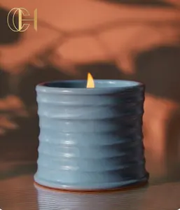 C & H tùy chỉnh nến thơm Nhà cung cấp màu be 10oz rỗng nến gốm lọ cho nến làm kerzen Glas Luxus