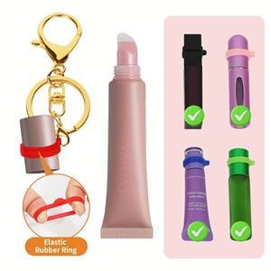Porte-clés en forme de tube de rouge à lèvres moulé par soufflage, huile hydratante pour les lèvres, anneau en caoutchouc, pendentif de sac, accessoires de portefeuille - Product Image 2