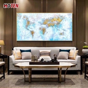 Cá nhân vải treo trang trí sáng tạo bản đồ thế giới nghệ thuật bức tranh tinh khiết vẽ tay bản đồ thế giới sơn dầu lá vàng nghệ thuật - Product Image 1