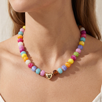 Kalung Manik Resin Pelangi Baru 2026 Liontin Hati Emas UV Buatan Tangan Boho Choker Manik Permen Warna-warni untuk Wanita Perhiasan Liburan