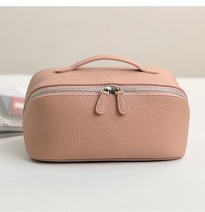 Sac de maquillage en cuir véritable pleine fleur de vachette, prêt à être expédié, avec fermeture éclair, portable <span class=keywords><strong>pour</strong></span> le voyage, grande capacité, haute valeur, <span class=keywords><strong>pour</strong></span> le rangement - Product Image 5