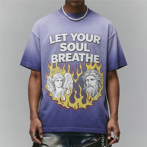 T-shirts Homme Oversize Personnalisés 300 g/m² Vintage Pigment Wash Effet Vieilli Impression DTG Teinture Ombrée Délavée Coupe Boxy Épaules Tombantes Vente en Gros - Product Image 3