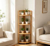 Rak Sudut 4 Tingkat dari Bambu Alami Desain Sederhana untuk Kamar Mandi, Ruang Tamu, Dapur - Tinggi 90cm Ramah Lingkungan