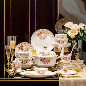 Conjunto de Louça de Cerâmica de Luxo Leve em Porcelana de Osso de Alta Qualidade Estilo Chinês com Tigelas de Arroz e Pratos para Uso Doméstico - Product Image 4