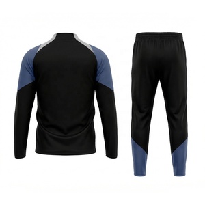 Setelan Training Sepak Bola Warna Hitam Biru Abu-abu Custom Color Block Half Zip OEM ODM - Product Image 2