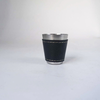 Mini-verre à vin en acier inoxydable, verre à vin Portable en cuir noir, petit verre à emporter en métal, vente en gros, ml