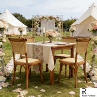 Chaise de salle à manger en résine PP, design empilable, assise en rotin, finition grain de bois, démontable, pour mariage