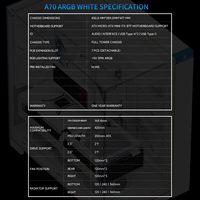 Thermalright A70 ARGB White ATX PC Gaming Casing CPU Cabinet 3 côtés Panneau en acier en verre trempé Type-C Port PC Case
