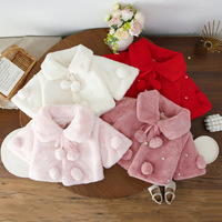 Veste d'hiver pour bébé, douce et moelleuse, en fausse fourrure, avec col à pompon, détails en perles, doublure matelassée, manteau pour tout-petit