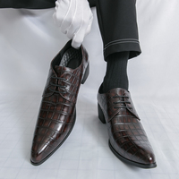 Herren Derby-Schuhe aus Lackleder mit Blumenmuster, Schnürung, spitzer Zehenpartie, rutschfester Sohle, für Partys und Hochzeiten, höhenerhöhende Schuhe