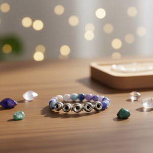 Bracciale con Ciondolo a Occhio in Acciaio Inossidabile 8mm e Pietra Naturale - Product Image 3