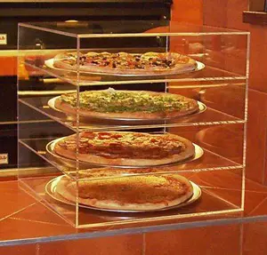 투명한 아크릴 빵집 케이크 진열장 상자 명확한 4 층 아크릴 피자 진열대