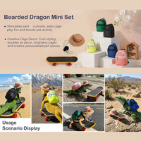 Ensemble de 3 jouets transfrontaliers pour petits animaux : Lézard, Hamster, Perroquet, Tortue - Combo cool avec planche à roulettes, sac à dos et chapeau - Toutes saisons