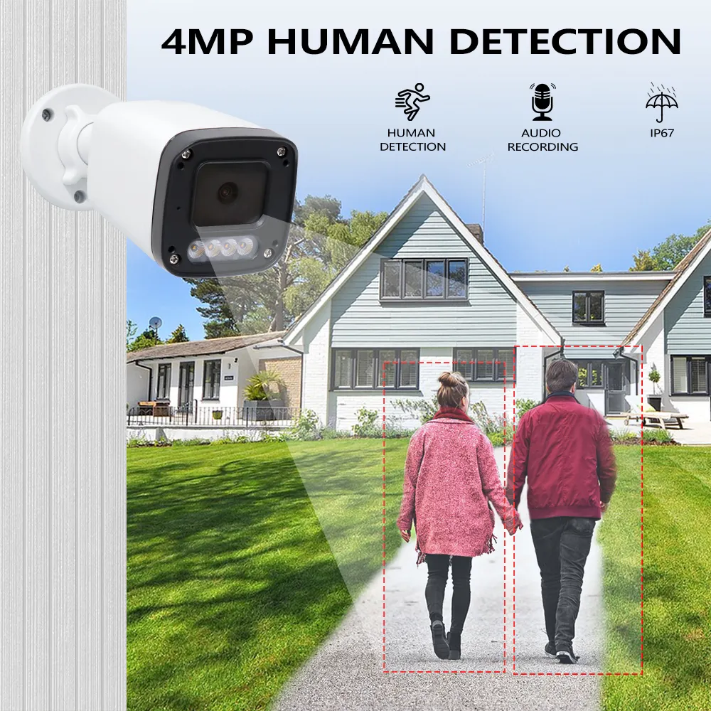 Human Detection Two Way Audio Bullet Color Video AI CCTV Camera 4K 4MP Surveillance IP Cameras Street Security Cameras