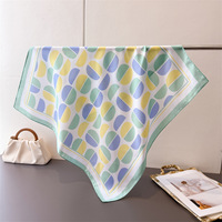Écharpe carrée légère et fine d'été pour femme, bandana de plage, motif géométrique à carreaux, en polyester et soie, châle de cou tendance