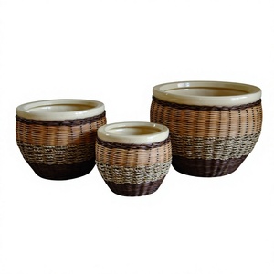 Maceta rústica de ratán tejido con revestimiento interior de cerámica para decoración de jardines o plantar árboles en escritorios. - Product Image 6