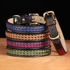 Berry <span class=keywords><strong>Best</strong></span> Seller estilo clásico patrón sólido cuero de vaca genuino collar de perro mascota fuerte y duradero con trenzas coloridas - Product Image 6