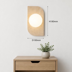 Lámpara de Pared LED de Vidrio con Piedra Travertino Amarilla Curvada, Portalámparas G9, Regulable, Arte Moderno, Minimalista, Decoración para Dormitorio y Hogar - Product Image 1