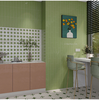 Carreaux de mur en céramique pour salle de bain, faits à la main, blancs et verts, effet vague, en porcelaine brillante, 75x300, style briques de métro