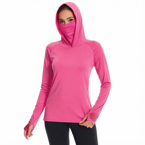 Haut de pêche rose UPF 50 à manches longues en soie glacée à imprimé numérique, respirant, protection solaire, sport, prix de gros, OEM - Product Image 1