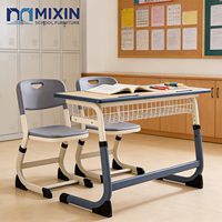 Tables doubles réglables en hauteur pour collèges, ensemble ergonomique bureau et chaise pour étudiants avec rangement métallique, mobilier de classe