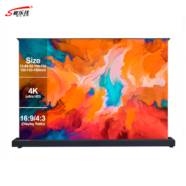 Hot Selling 72-150inch SLJ  ALR Ambient Light Resistant Long Throw Black Crystal Floor Rising Projector Screen