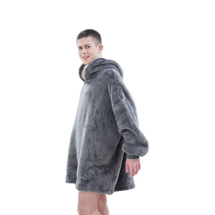 Grosir selimut bulu domba besar musim dingin Hoodie Sweatshirt selimut Sherpa dapat dipakai dengan tudung