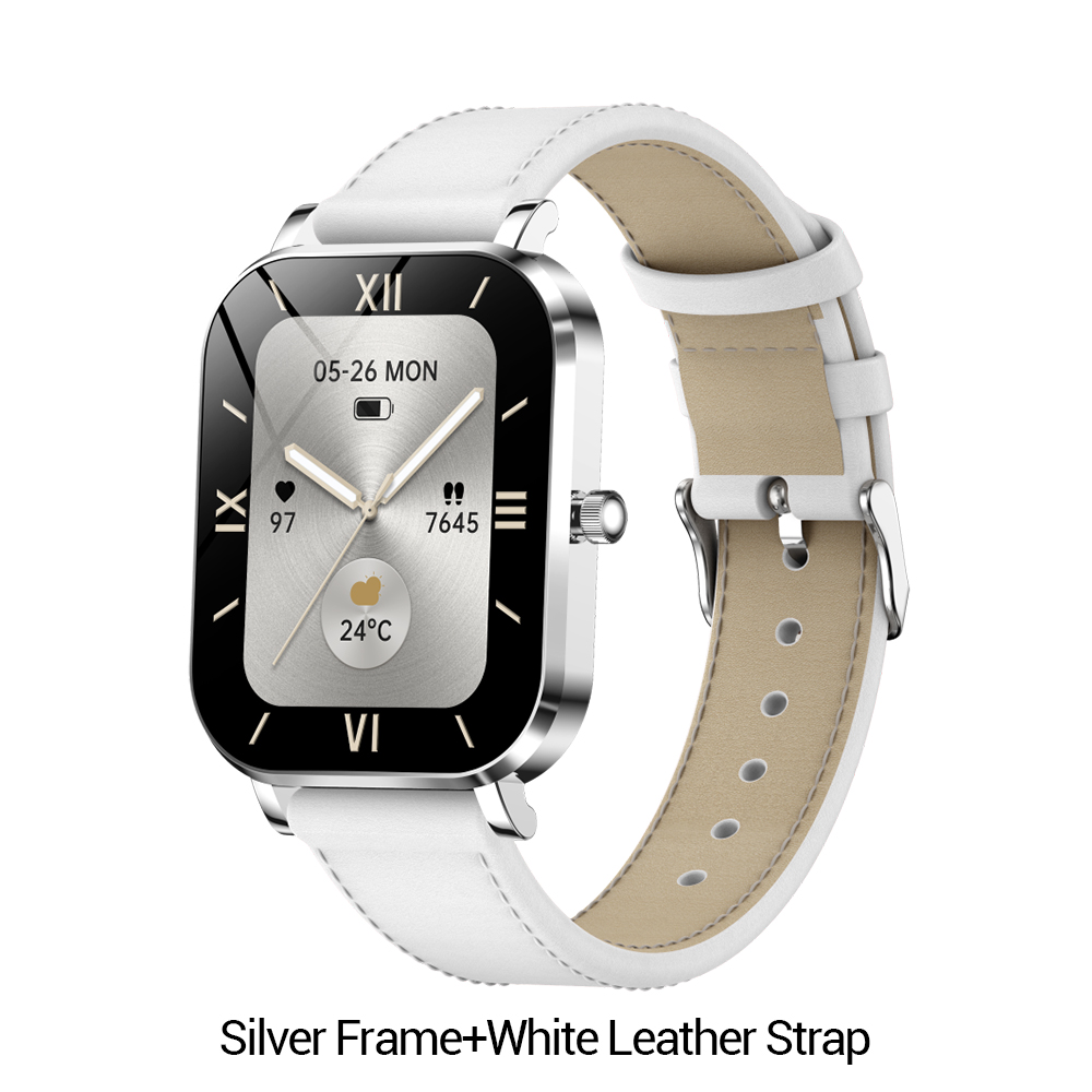 Silver Frame+White Leather Strap